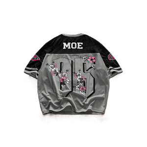 Maillot de football américain tendance pour femme, motif floral, gris, maille, panneau noir, style hip-hop streetwear, broderie florale, unisexe - Product Image 5