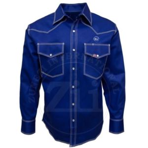 Chemise FR à manches longues pour hommes, boutons-pression, marque personnalisée, sécurité pour le soudage, 100 % coton, résistante aux flammes, fourniture d'usine, conforme NFPA 2112 - Product Image 1