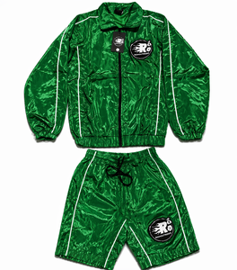 Custom Plus Size Hooded Nylon Windbreaker <b>Jacket</b> and Shorts Set Winter Two Piece Water Resistant Tracksuit - Product Image 5
