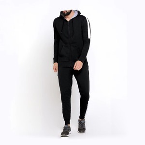 Men Black <b>White</b> Panel Stripe Full Zip Hoodie Tracksuit Two <b>Piece</b> <b>Set</b> Slim Fit Cuffed Jogger Pants Casual Athletic Sport Suit - Product Image 6