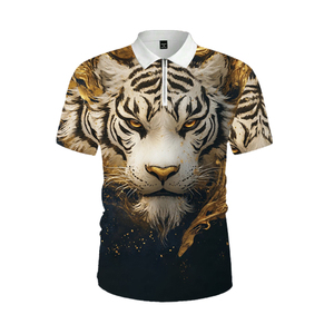Polo Homme Imprimé Tigre Doré 3D, Sublimation, Col Zippé, Manches Courtes, Graphique, Décontracté, Luxe, Streetwear, Été, Respirant - Product Image 2