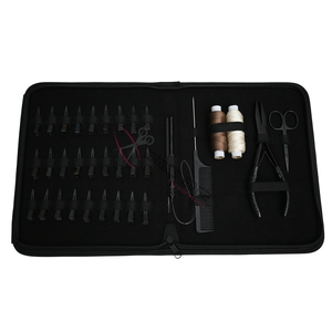 Black Hair Extension <b>tools</b> Kit Flat Bead Crimping Plier Loop <b>Tool</b> Pulling Hook Mini Scissor Sectioning Clips 2 Hair Wig <b>Threads</b> - Product Image 1