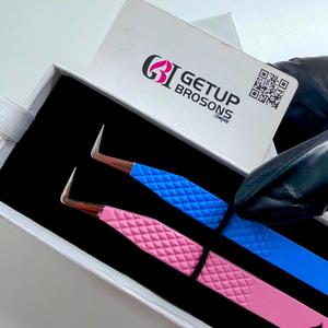 Pince à épiler professionnelle GETUP BROSONS IMPEX 90/Curve Rose Bleu en acier inoxydable 10 mm, à pointe lisse ou dentelée, avec découpe en étoile - Product Image 6
