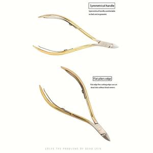 Pince à cuticules de précision en acier inoxydable de haute qualité, beige clair, pour l'élimination des peaux mortes des ongles et des ongles d'orteils, avec double ressort - Product Image 4