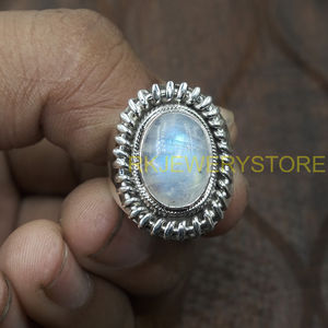 Natural Moonstone 925 Silver <b>Ring</b> Handmade Vintage Boho <b>Statement</b> <b>Ring</b> Oval Cabochon Gemstone Women Jewelry for Christmas gift - Product Image 6