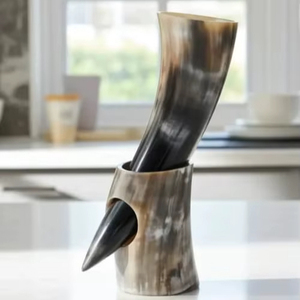 Indian Quality Natural Viking <b>Drinking</b> Horn with <b>Stand</b> Handmade Durable Business Gift by Arif Handicrafts. - Product Image 1