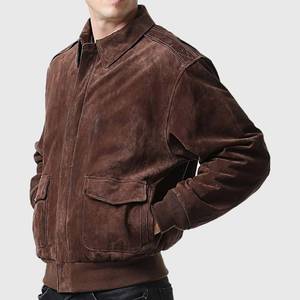 Flight Suede Brown A-2 Bomber Aviator Leather <b>Jacket</b> Turn-down Collar <b>Zipper</b> Closure - <b>Jacket</b> Brown - Product Image 3