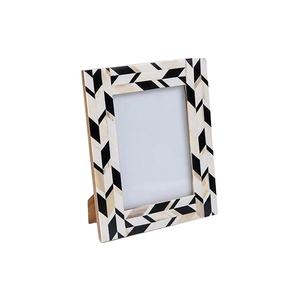 Marco de fotos de madera estilo Ángel náutico hecho a mano tallado madre perla incrustaciones de ágata diseño Floral colorido color hueso - Product Image 1