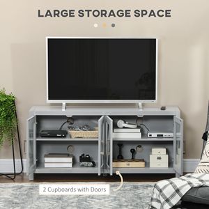 "Adjustable Iron Entertainment Center TV <b>Stand</b> with 4 Glass <b>Doors</b> & 4 Cable Holes for TVs up to 58" - Product Image 4