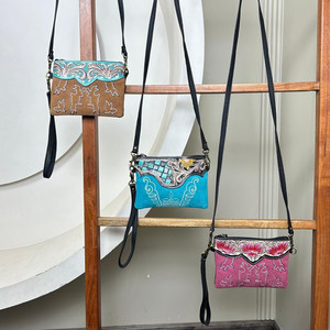 Fashionable <b>Hand</b> Tooled Suede Leather <b>Mini</b> Bags for Lady High Quality Women Vintage Style Wristlet Sling Bag with Zipper Closure - Product Image 4