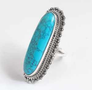 Natural <b>Turquoise</b> <b>Ring</b> 925 Sterling Silver Handmade Long Oval <b>Turquoise</b> Statement <b>Ring</b> Vintage Boho Gemstone Jewelry - Product Image 2