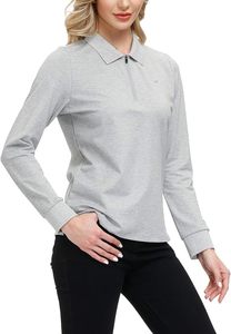 Polo de golf pour femmes à manches longues avec fermeture éclair, chemises de sport actives, t-shirt athlétique à séchage rapide, hauts de tennis décontractés, coupe ajustée - Product Image 2