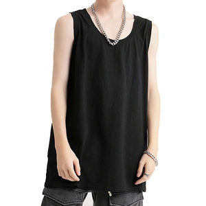Débardeur sans manches pour homme, col rond, noir uni, tricoté, vêtement décontracté - Product Image 4