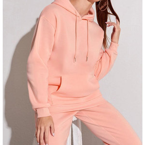 Ensemble de survêtement rose à capuche pour femme, manches longues, couleur unie, décontracté, sweat-shirt et pantalon amples, respirant, pour l'automne - Product Image 5