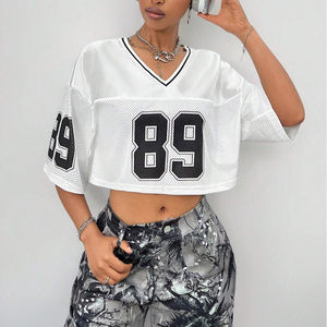 Maillot de football américain personnalisé élégant pour femme, col en V, manches courtes, en mesh, séchage rapide, protection UV - Product Image 3