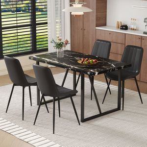 Moderno in marmo nero modello MDF tavolo da pranzo con 4 sedie 55 "x 31.4" Extended cuscini di seduta in ferro tubo di spruzzatura sedia gambe - Product Image 3