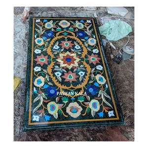 Tablero de mesa de comedor hecho a mano con incrustaciones de mármol negro para un hermoso diseño de incrustaciones de mármol negro natural, decoración para hoteles y restaurantes. - Product Image 2