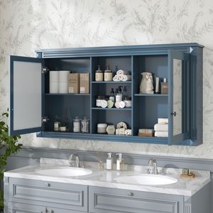 Specchio da Parete 2-in-1 da 55 Pollici con Armadietto, Specchio per Trucco ad Alta Definizione con Ripiani Regolabili e Cerniere a Chiusura Morbida - Product Image 2