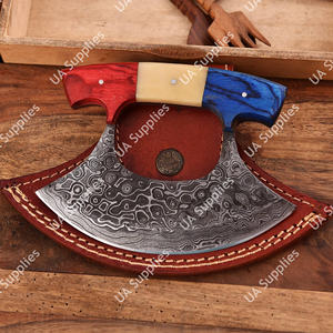 Industrial Grade Razor <b>Sharp</b> Handmade Damascus Steel Alaskan Ulu <b>Kitchen</b> Chef <b>Knife</b> Wood Handle Ambidextrous Leather Sheath - Product Image 4