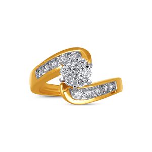 Bague Nova Bypass en Diamant, Luxe, Plaqué Or Jaune, avec Grappe de Diamants Ronds et Diamants de Laboratoire Sertis en Canal - Product Image 3