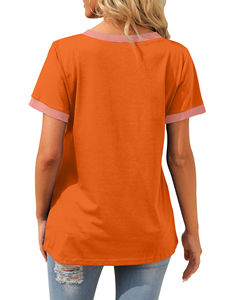 T-shirts décontractés à col en V 100 % polyester de haute qualité pour femmes, grandes tailles, chemisiers unis, motifs personnalisables, anti-boulochage - Product Image 3