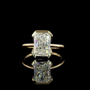 Minimalist IGI Certified 3 Carat Radiant Cut Lab Grown Diamond Ring 14K Yellow Gold Corner Bezel Set Solitaire Engagement Ring - Product Image 1