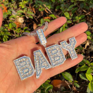 Colgante de Letra para Bebé, Plata, con Incrustaciones de Circonitas, Collar con Palabra Personalizada, Amuleto, Joyería Hecha a Mano, Regalo para Hombres, Mujeres, Unisex - Product Image 3