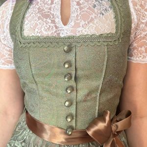 Women's Bavarian Style Dirndl <b>Dress</b> Red Satin A-Line Knee-Length with Apron V-Neck Short Sleeve Vintage Folk Costume - Product Image 5