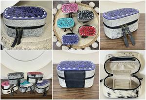 Boîte à bijoux en cuir de vachette faite à la main, motif floral gravé, étui de voyage à fermeture éclair, organisateur de voyage, boîte de rangement de style western, coffret cadeau - Product Image 3
