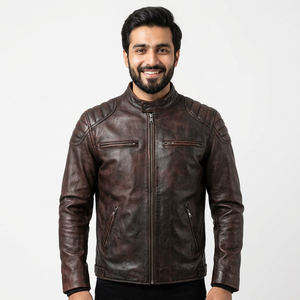 Design Your Own Coated Stand Collar Vintage Hooded <b>Leather</b> <b>Jackets</b> High Quality Men's <b>Long</b> Sleeve Varsity <b>Jacket</b> in Best Price - Product Image 1