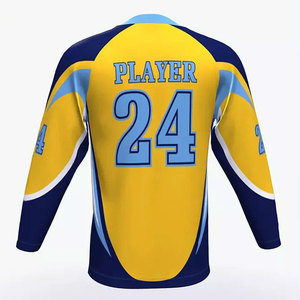 Maillot de rugby sublimé pour homme, manches longues, jaune et bleu, joueur n°24, séchage rapide, polyester, col rond, manches complètes - Product Image 6