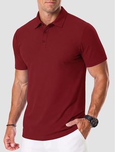 Polo en piqué à manches courtes pour homme, couleur bordeaux, décontracté, tricoté, coupe classique - Product Image 2