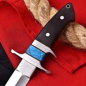 Cuchillo de Caza Hecho a Mano de Acero Inoxidable con Hoja de Punta Caída, Mango de Madera con Incrustaciones Azules, Grado Industrial para Supervivencia al Aire Libre - Product Image 4