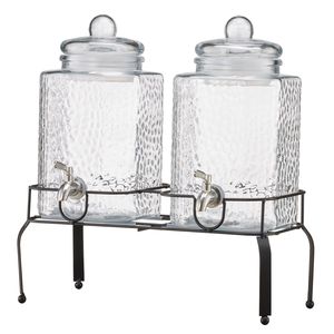 Set di 2 Dispenser per Bevande in Acciaio Inox da 1,5 Galloni con Supporto in Metallo, Erogatore di Succo in Vetro per Feste - Product Image 1