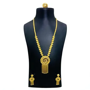 Luxury African Long Pendant 24K Gold Plated Necklace Set for Women Dubai Style Nigerian <b>Bridal</b> Wedding Jewelry Set - Product Image 1