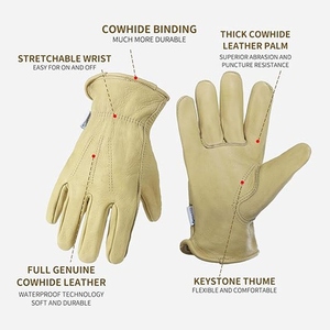 Wholesale Heavy Duty Cowhide Grain Leather Safety <b>Gloves</b> Abrasion Heat Resistant Hand Protection for Driving Household Gardening - Product Image 6