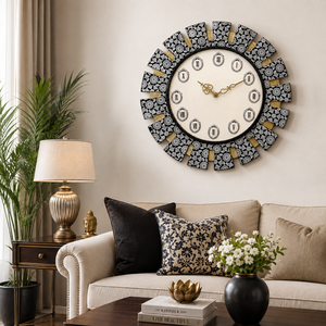 Handcrafted Wooden Painted <b>Battery</b> Operated Quartz Contemporary Decorative Wall <b>Clock</b> with Artistic Floral Dial - Product Image 6