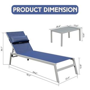 Juego de 3 Tumbonas Ajustables de Aluminio para Patio, Resistentes a la Intemperie, con Mesa Lateral para Piscina o Tomar el Sol - Product Image 6