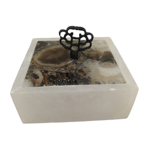 Caja Decorativa Cuadrada de Piedra Hecha a Mano con Incrustaciones de Ágata y Perilla de Metal, Decoración Moderna para el Hogar, para Sala de Estar, Uso en Interiores - Product Image 1