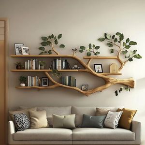 Artistic Wall Mounted Tree Branch Bookshelf Luxury <b>Solid</b> <b>Wood</b> Floating Shelf Living Room Decor Rack - Product Image 1
