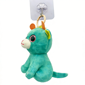 Porte-clés personnalisé en peluche mini cerf tie-dye vert sarcelle, adorable animal de la forêt assis avec de grands yeux roses pailletés, breloque de sac en peluche - Product Image 3