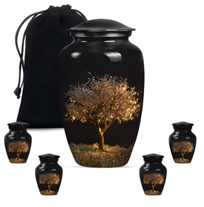 Urne funéraire en métal noir, mini urne commémorative, motif arbre, récipient pour cendres pour la commémoration des adultes - Product Image 5