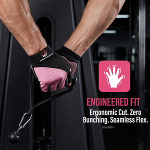 Warpro Industry <b>Half</b> Finger Gym Gloves Breathable Lightweight Non <b>Slip</b> Outdoor Weight Lifting Fitness Training Unisex Pink Black - Product Image 6