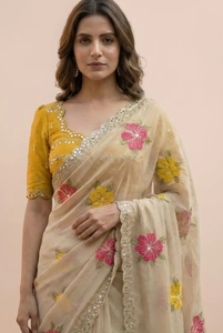 Sari indien traditionnel en soie, rayonne et viscose, tissu léger et transparent pour mariage - Product Image 5