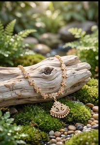 DIVYORO Gold Plated Crystal Floral <b>Necklace</b> & Earring Set Women's Anniversary & Wedding Jewelry Classic Style with <b>Ruby</b> Accents - Product Image 4