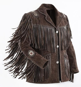 Chaqueta de Cuero Genuino para Hombre, Hecha a Mano, Estilo Vaquero Occidental Vintage con Flecos, Patrón Bordado y Logotipo Personalizado - Product Image 2