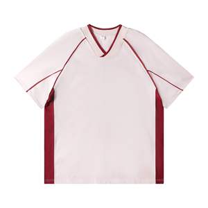 T-shirt Homme Oversize Col V Manches Courtes Color Block Bordure Contrastante Sportif Tricoté Polyester Uni Noir Blanc - Product Image 4