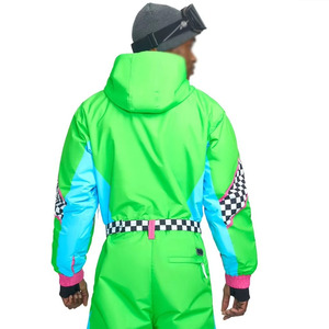 Custom <b>Retro</b> <b>Men's</b> One Piece <b>Ski</b> <b>Suit</b> Neon Color Block Waterproof Windproof Insulated Snowsuit Hooded Belted <b>Ski</b> Jumpsuit - Product Image 3