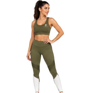 Women’s <b>Olive</b> <b>Green</b> Sports Bra and High Waist Color Block <b>Leggings</b> Activewear Set for Gym Yoga Fitness - Product Image 2