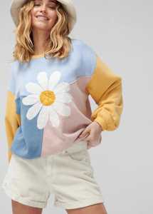 <b>Women's</b> Color Block Crewneck Sweatshirt Long Sleeve Floral Applique Pullover - Product Image 4